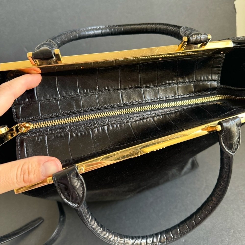 Michael Kors Lana Black Purse Calf Hair Croc Embossed Leather Bag Top Handle - Picture 10 of 16